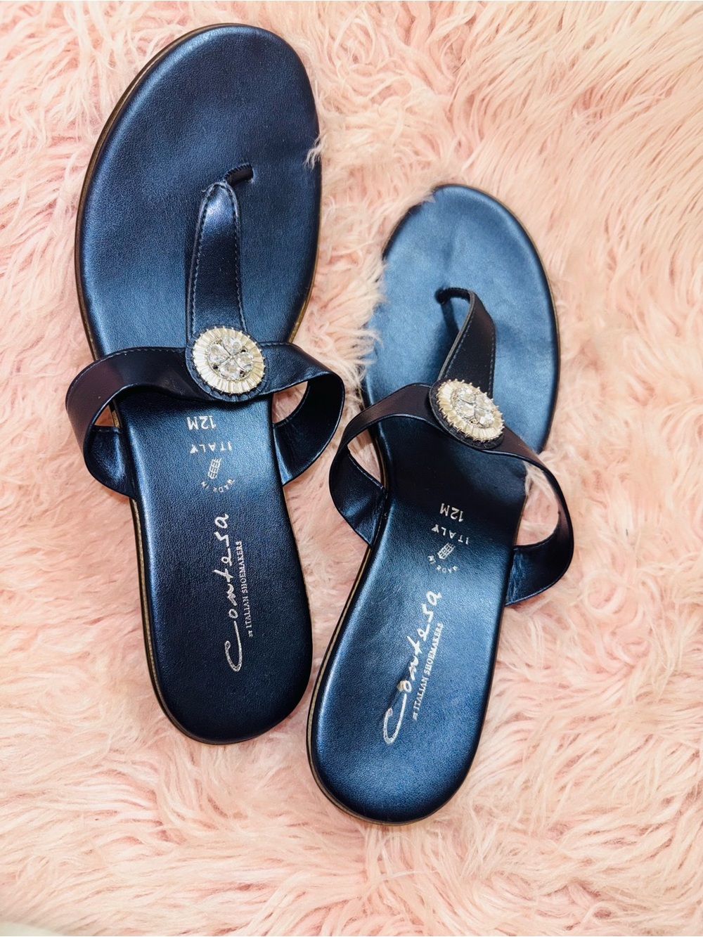 ITALIAN Shoemakers Navy Blue Leather Thong Sandals. Size 12M